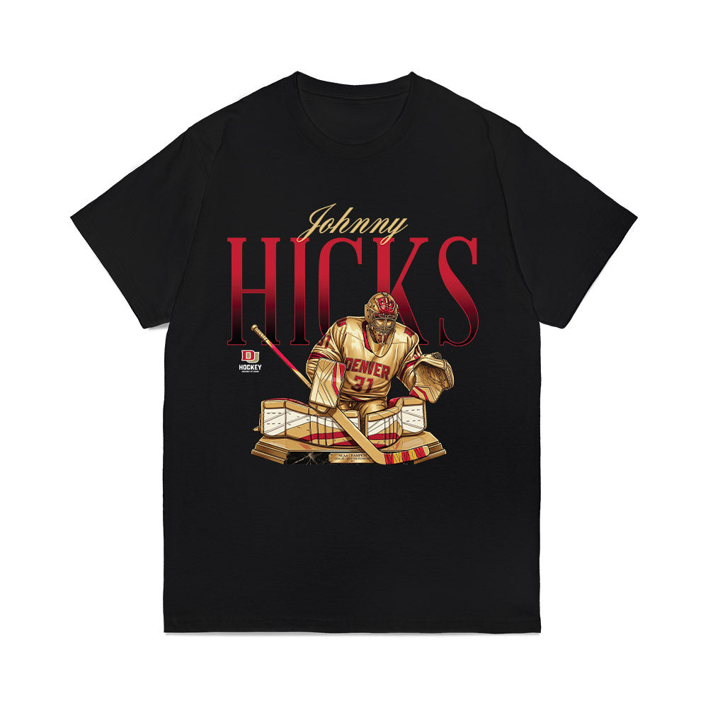 DU - NCAA Men's Ice Hockey : Johnny Hicks - Caricature Comfort Colors T-Shirt-0