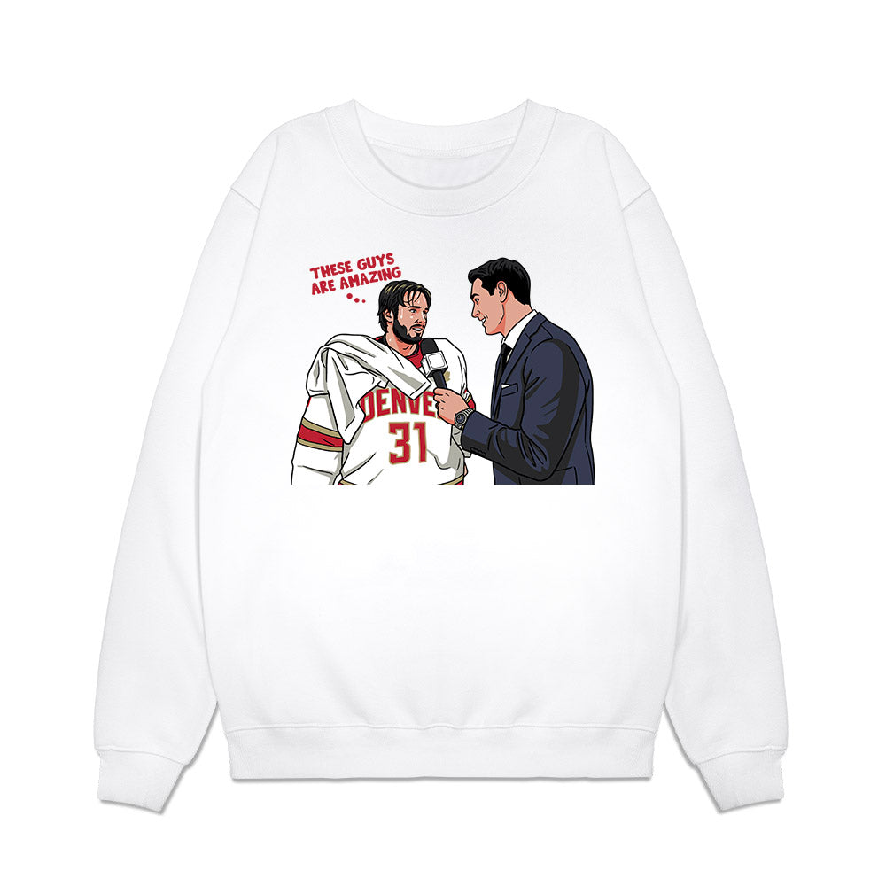 DU - NCAA Men's Ice Hockey : Johnny Hicks - Caricature Premium Crewneck Sweatshirt-0