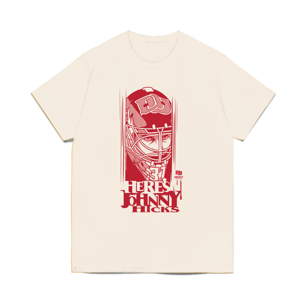 DU - NCAA Men's Ice Hockey : Johnny Hicks - Caricature Comfort Colors T-Shirt-0