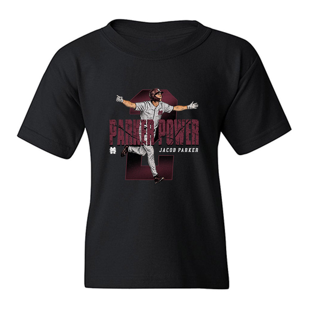 Mississippi State - NCAA Baseball : Jacob Parker - Caricature Youth T-Shirt-0