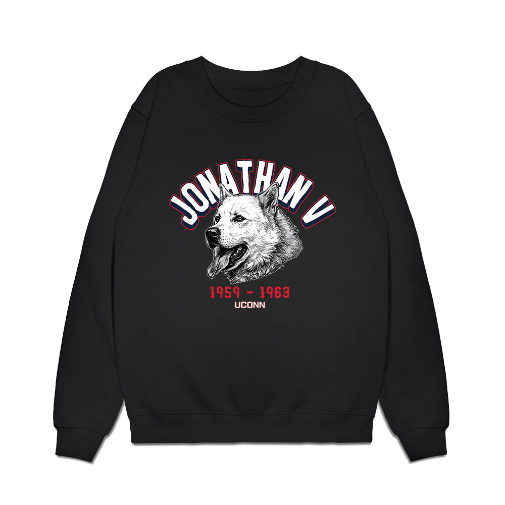 UConn - Huskies Mascot : Jonathan V - Caricature Premium Crewneck Sweatshirt-0