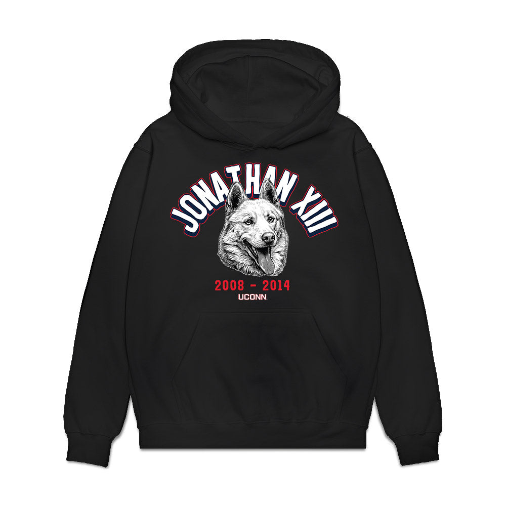 UConn - Huskies Mascot : Jonathan XIII - Caricature Premium Hooded Sweatshirt-0