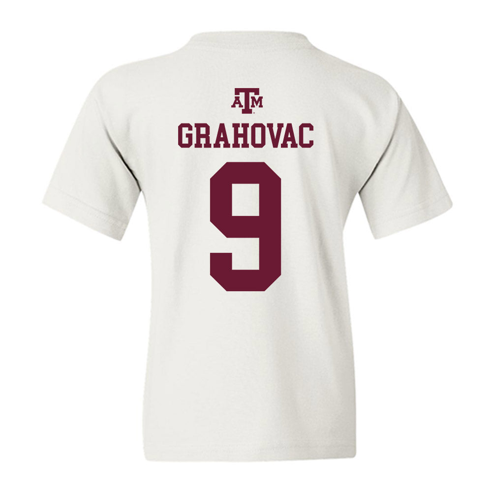 Texas A&M - NCAA Baseball : Gavin Grahovac - White Out 2026 Youth T-Shirt-1