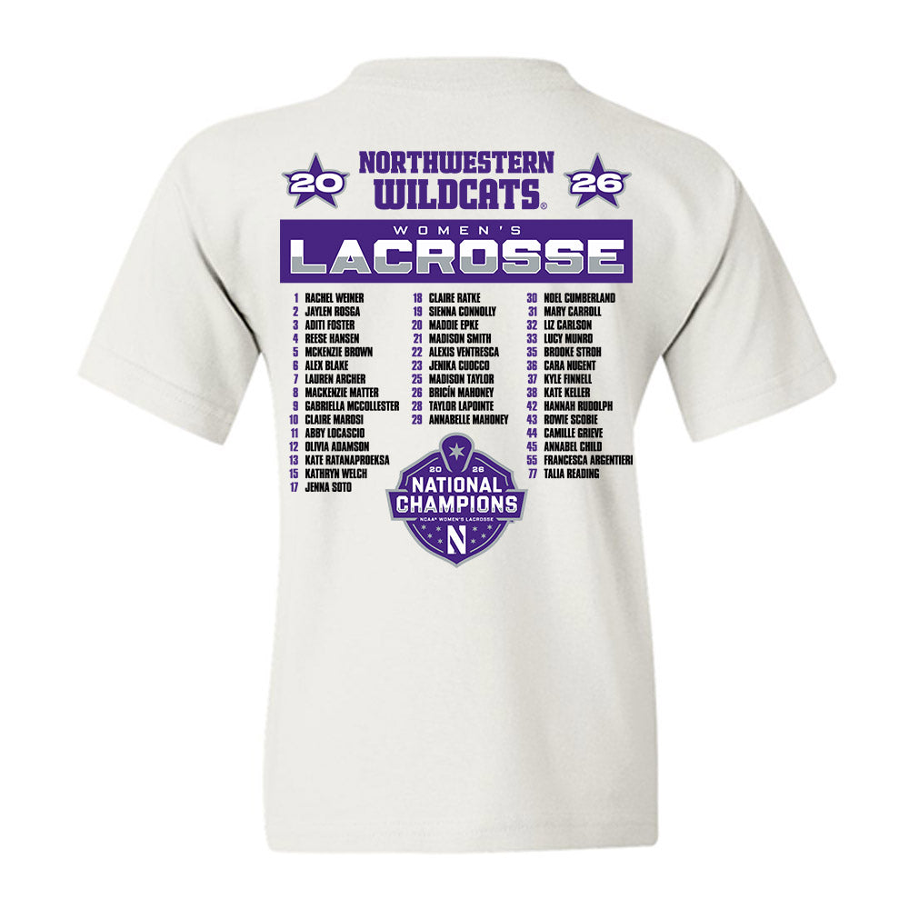 Northwestern - NCAA Womens Lacrosse : National Champions 2026 Roster Youth T-Shirt-1