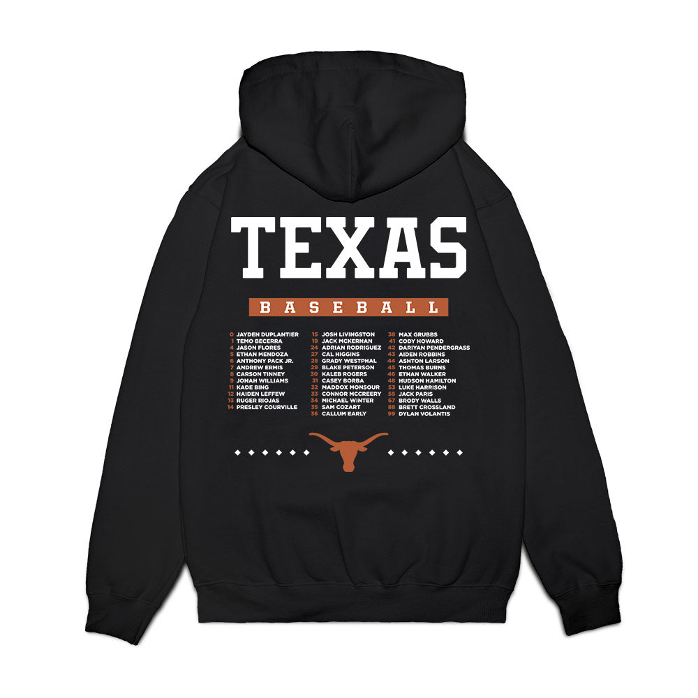 Texas - NCAA Baseball : 2026 College World Series Roster List Premium Hooded Sweatshirt-1