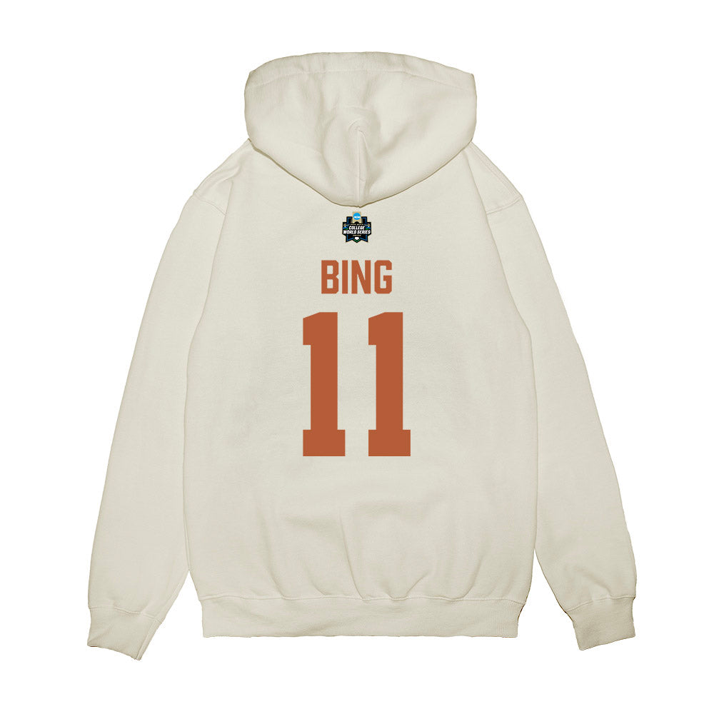 Texas - NCAA Baseball : Kade Bing - 2026 College World Series Texas Outline Premium Hooded Sweatshirt-1