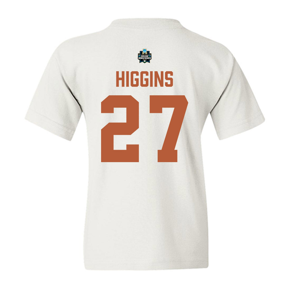 Texas - NCAA Baseball : Cal Higgins - 2026 College World Series Texas Outline Youth T-Shirt-1