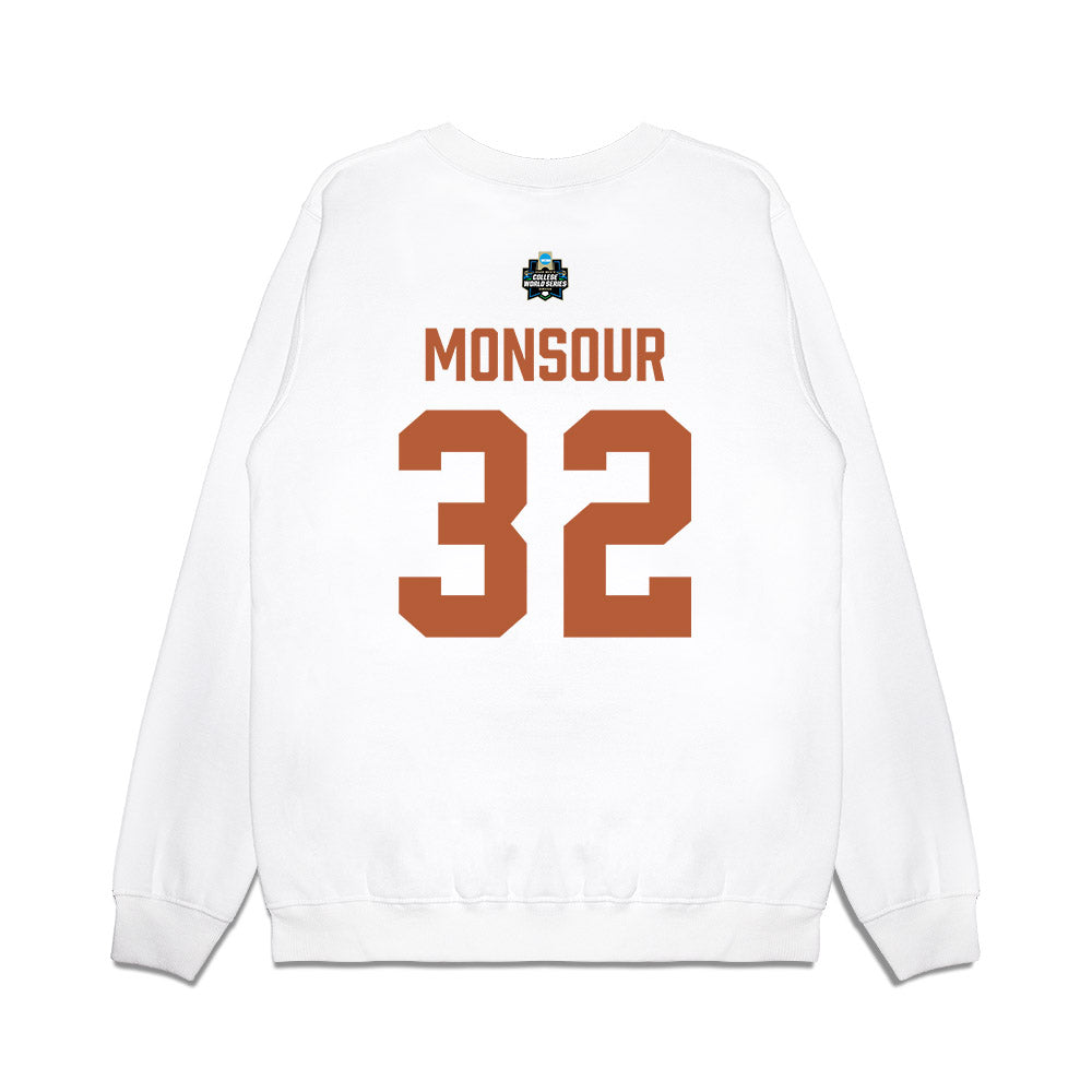 Texas - NCAA Baseball : Maddox Monsour - 2026 College World Series Texas Outline Premium Crewneck Sweatshirt-1