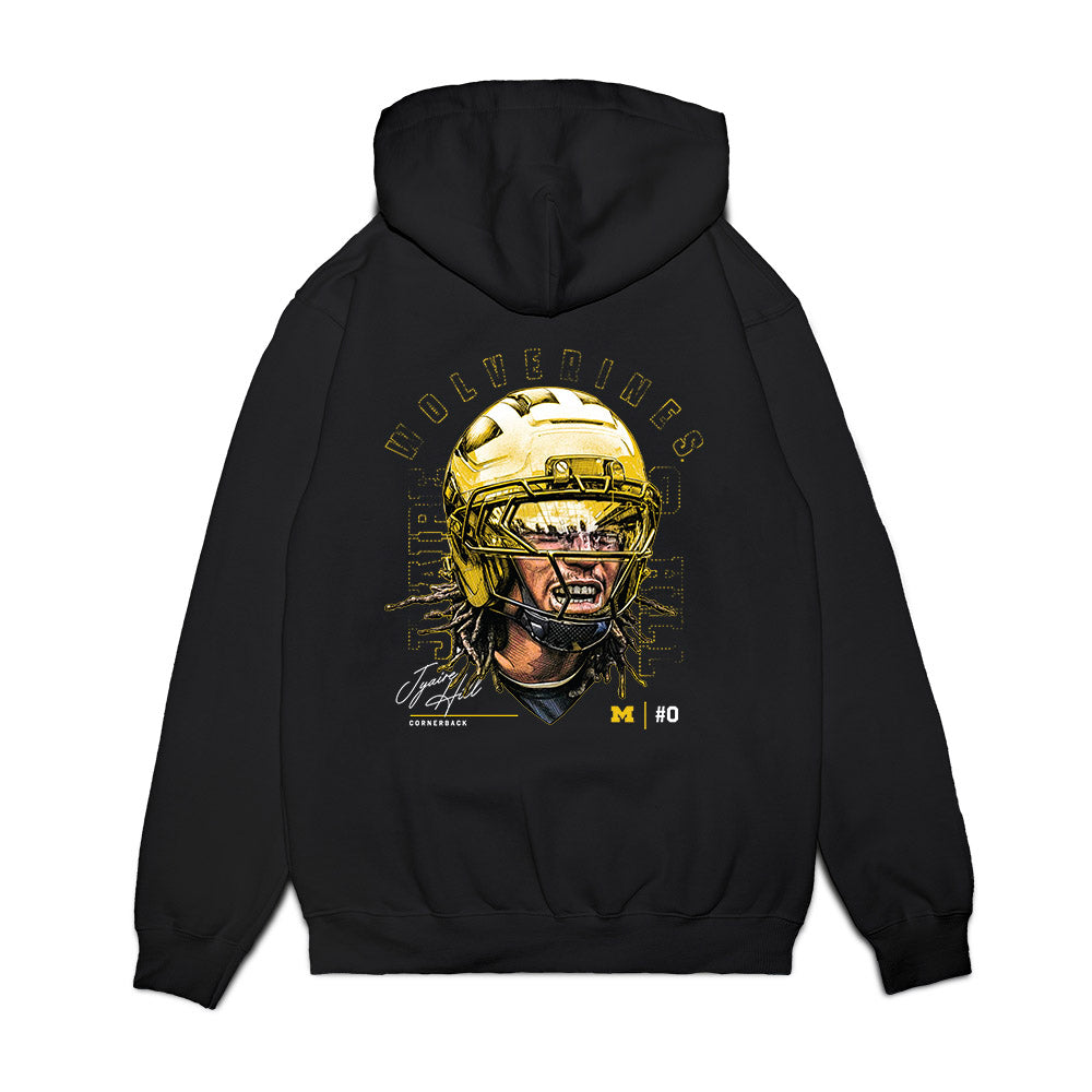 Michigan - NCAA Football : Jyaire Hill - Game Face Premium Hooded Sweatshirt-1