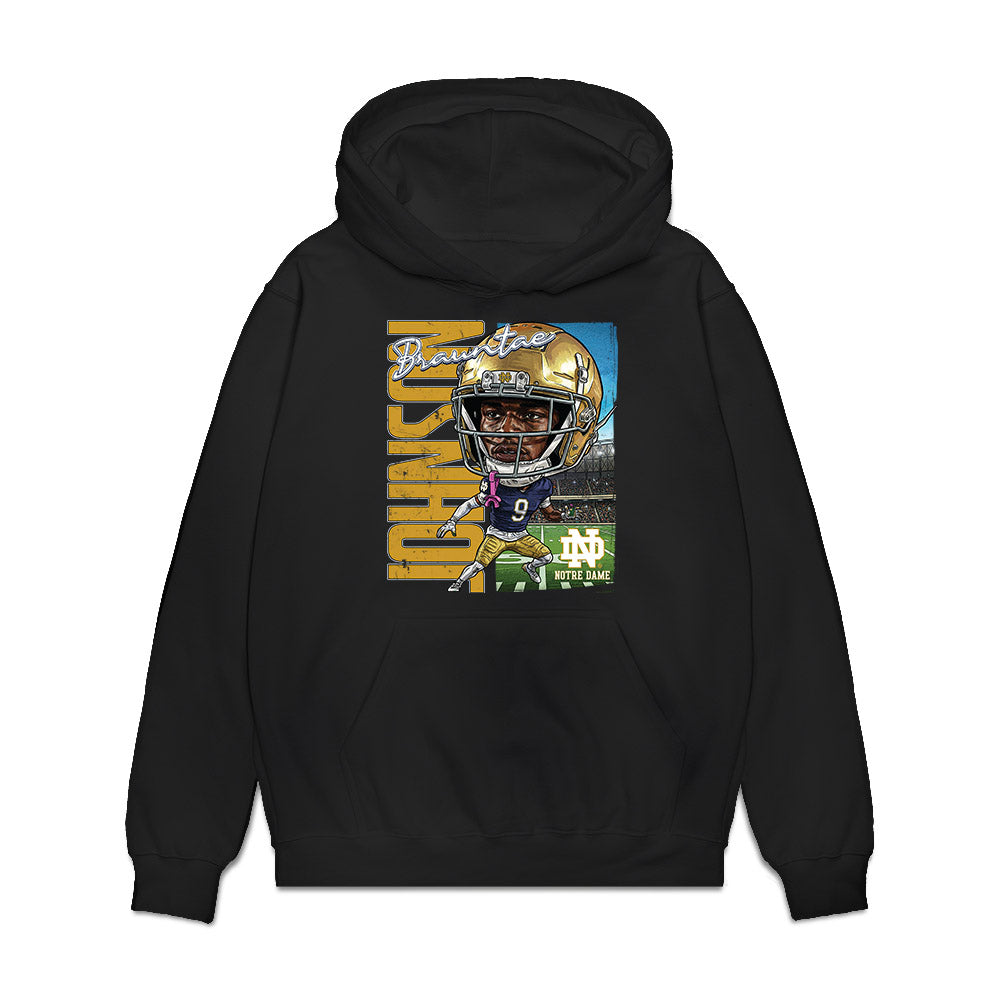 Notre Dame - NCAA Football : Brauntae Johnson - Caricature Premium Hooded Sweatshirt-0