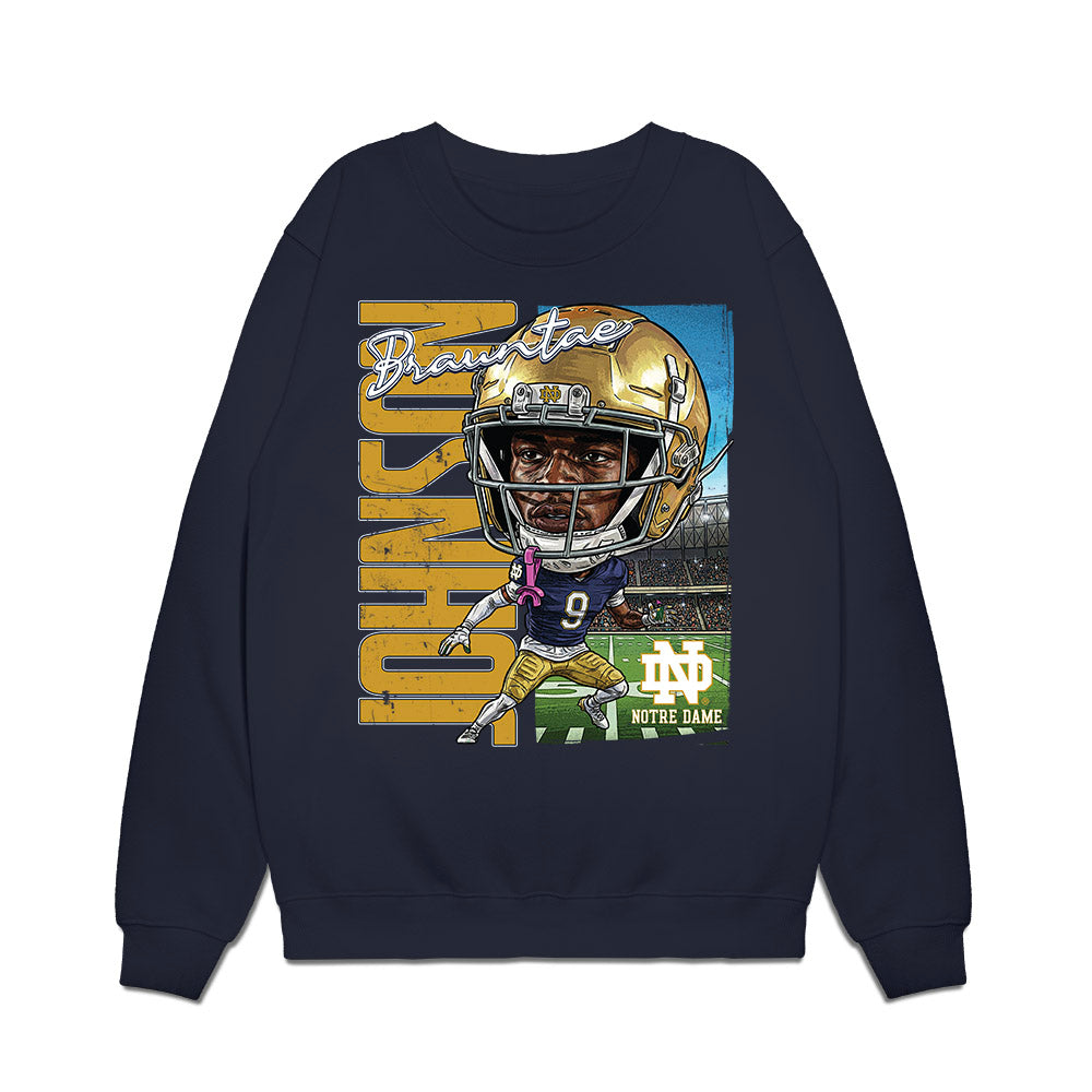 Notre Dame - NCAA Football : Brauntae Johnson - Caricature Premium Crewneck Sweatshirt-0