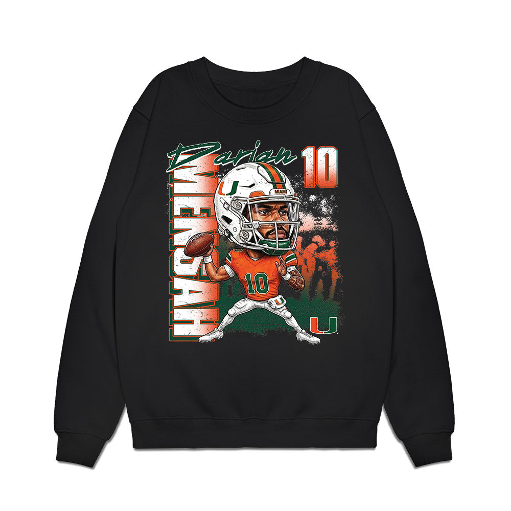 Miami - NCAA Football : Darian Mensah - Caricature Premium Crewneck Sweatshirt-0