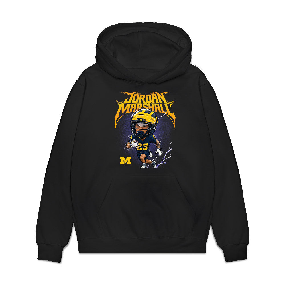 Michigan - NCAA Football : Jordan Marshall - Caricature Premium Hooded Sweatshirt-0
