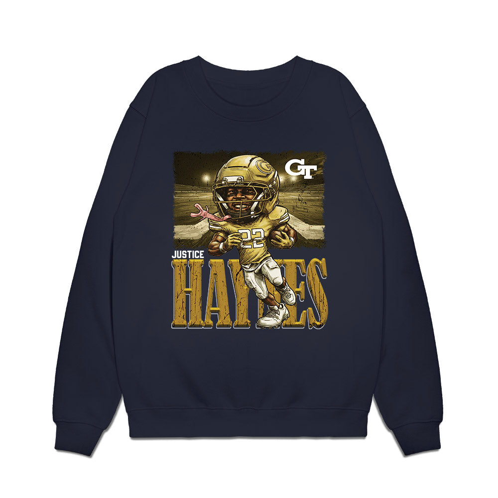 Georgia Tech - NCAA Football : Justice Haynes - Caricature Premium Crewneck Sweatshirt-0