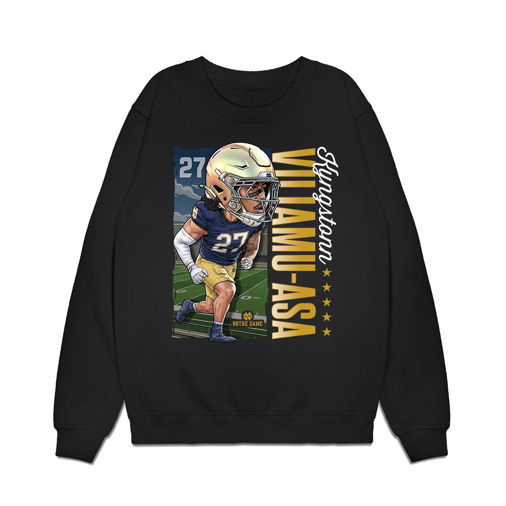 Notre Dame - NCAA Football : Kyngstonn Viliamu-Asa - Caricature Premium Crewneck Sweatshirt-0