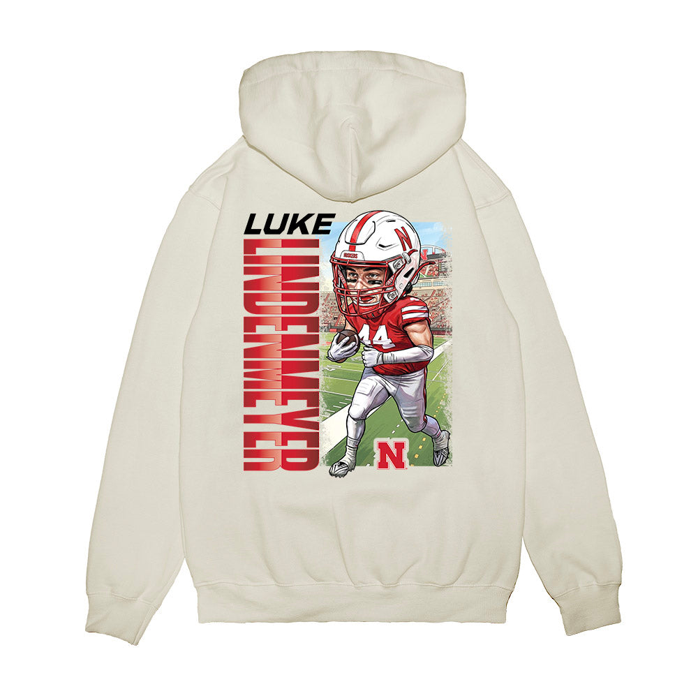 Nebraska - NCAA Football : Luke Lindenmeyer - Caricature Premium Hooded Sweatshirt-1