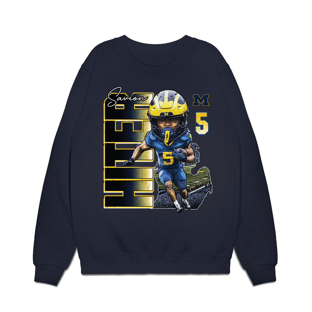 Michigan - NCAA Football : Savion Hiter - Caricature Premium Crewneck Sweatshirt-0