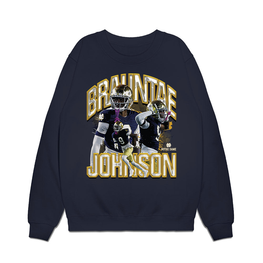 Notre Dame - NCAA Football : Brauntae Johnson - Collage Premium Crewneck Sweatshirt-0