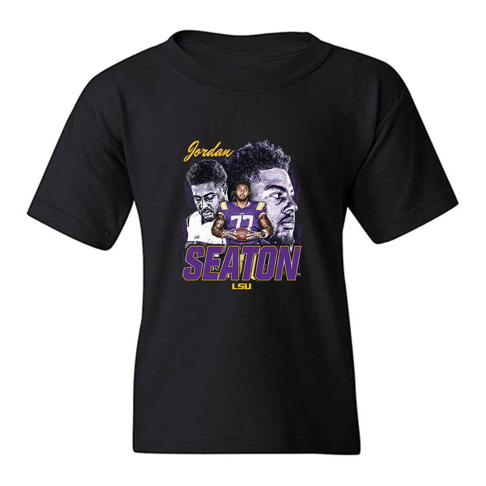 LSU - NCAA Football : Jordan Seaton - Collage Youth T-Shirt-0