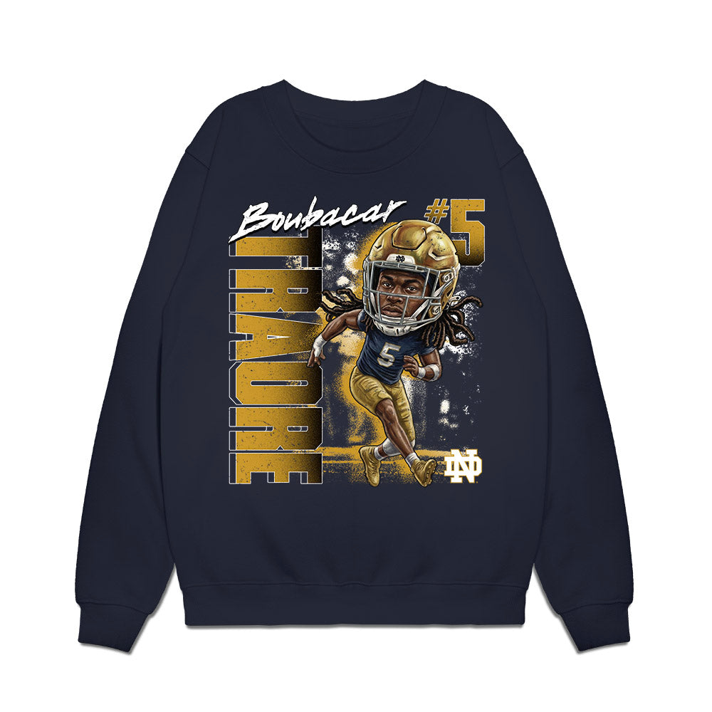 Notre Dame - NCAA Football : Boubacar Traore - Caricature Premium Crewneck Sweatshirt-0