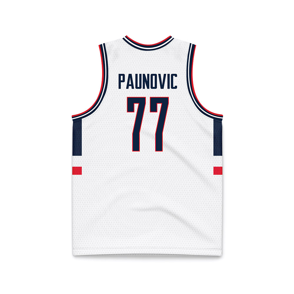 UConn - NCAA Men's Basketball : Uros Paunovic - White Basketball Jersey-1