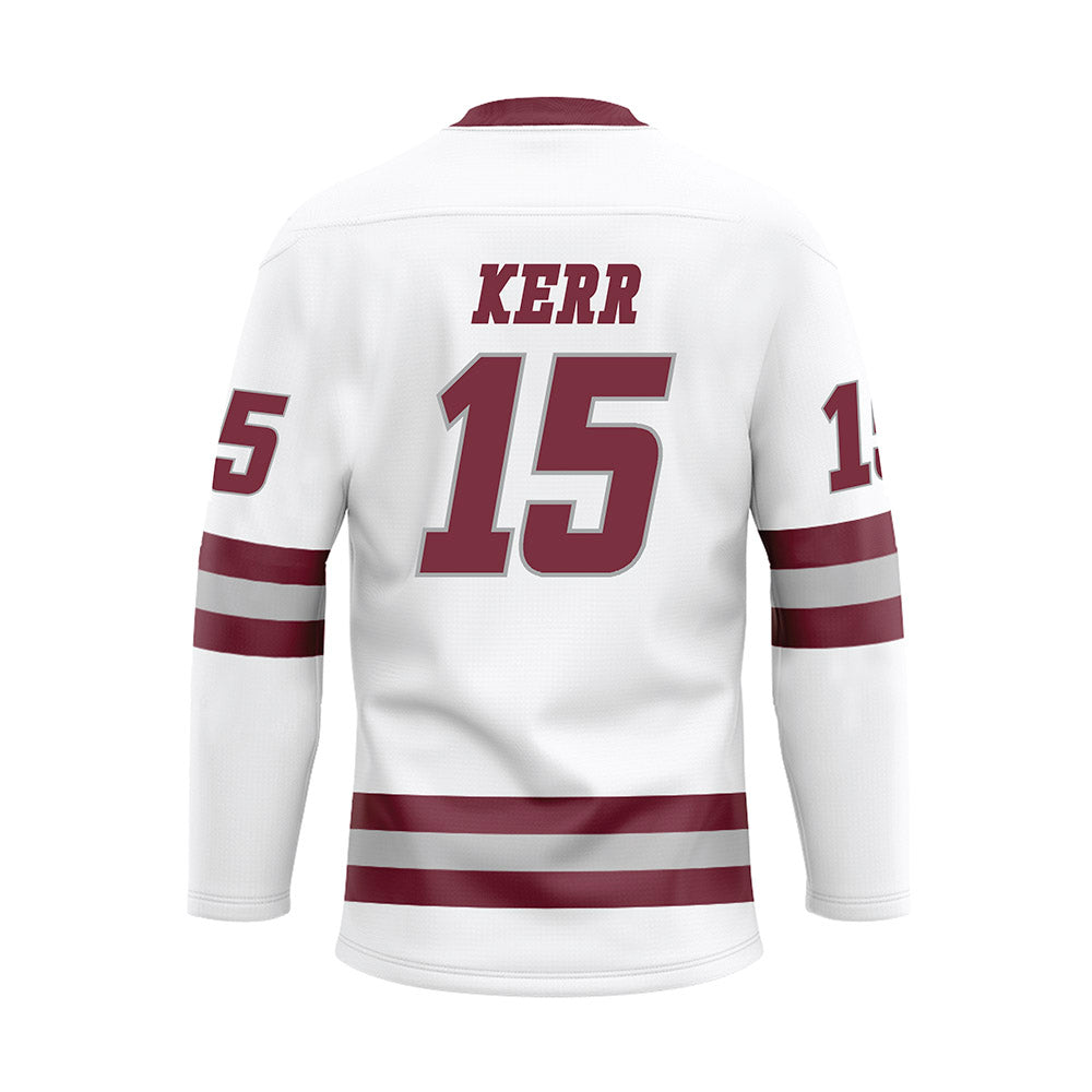 UMass - NCAA Men's Ice Hockey : Justin Kerr - White Hockey Jersey-1