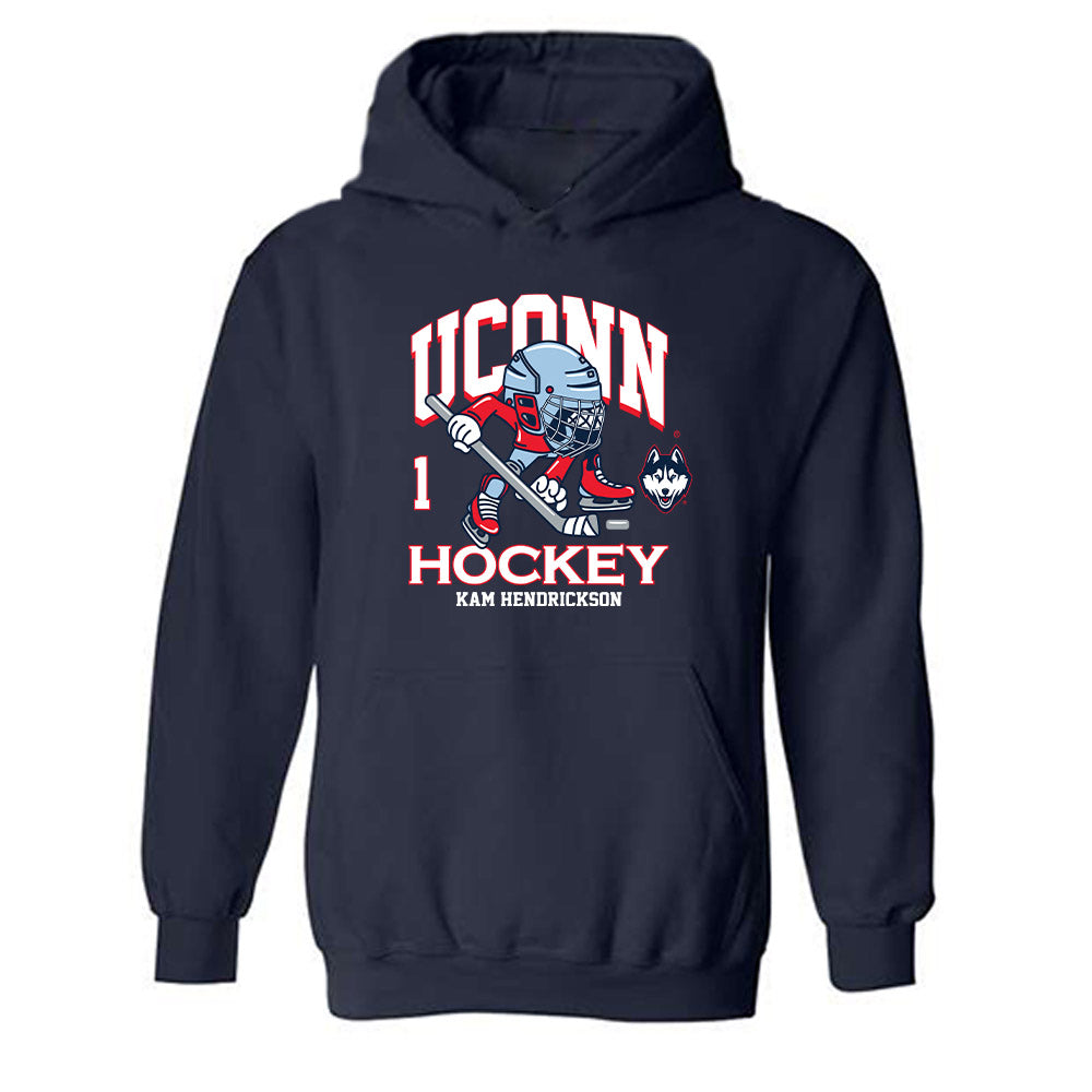 UConn - NCAA Men's Ice Hockey : Kam Hendrickson - Fashion Shersey Hooded Sweatshirt-0