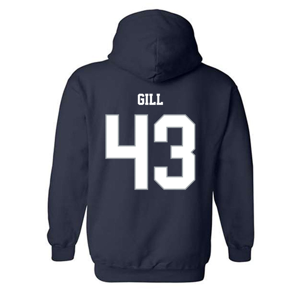 Monmouth - NCAA Men's Lacrosse : Arjun Gill - Blue Hooded Sweatshirt-1