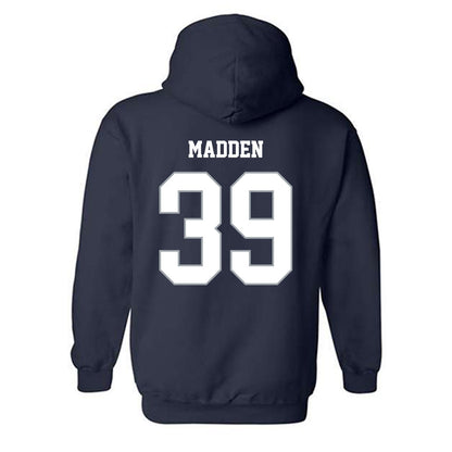 Monmouth - NCAA Men's Lacrosse : William Madden - Blue Hooded Sweatshirt-1
