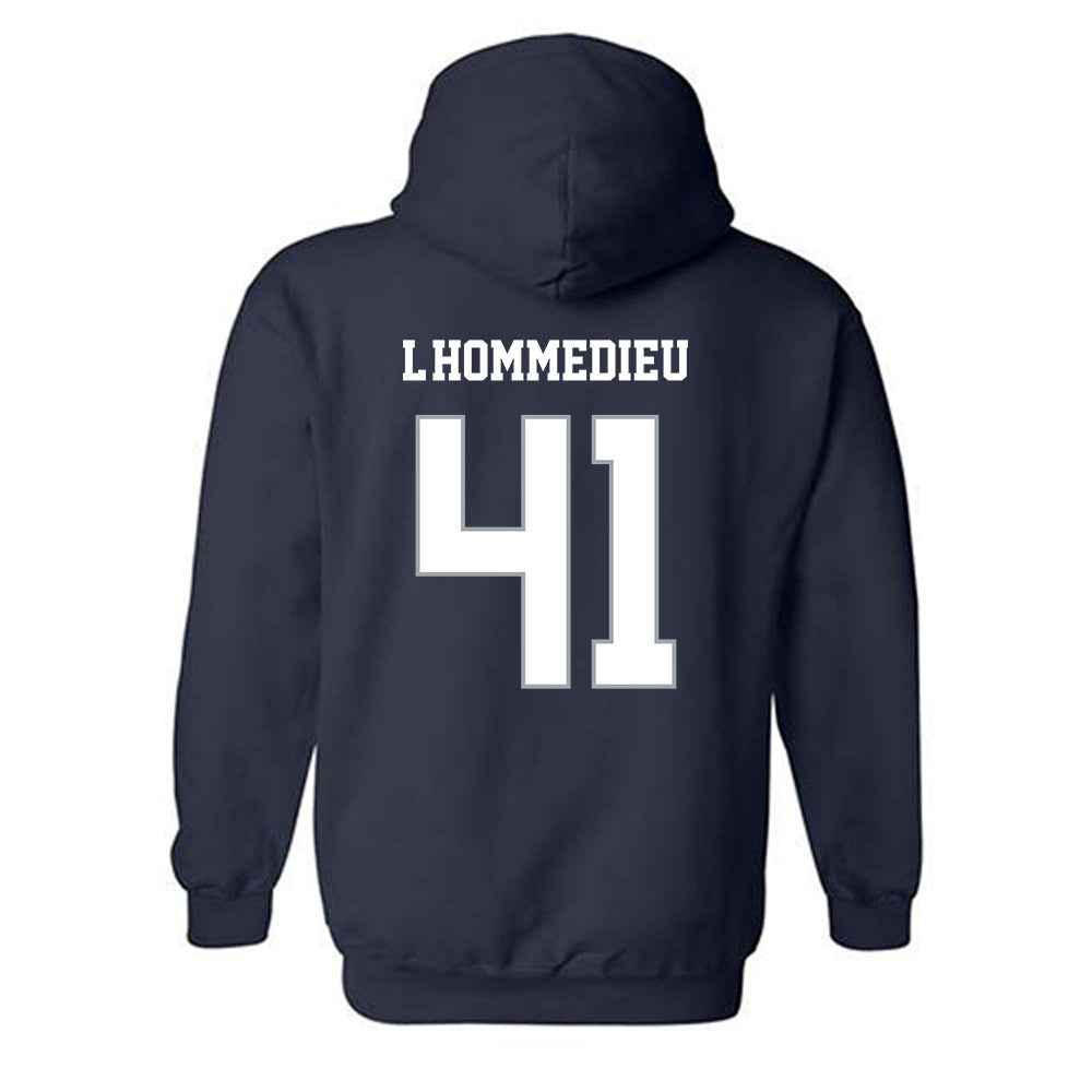 Monmouth - NCAA Men's Lacrosse : Benjamin L'Hommedieu - Blue Hooded Sweatshirt-1