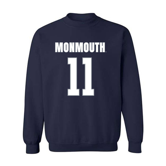 Monmouth - NCAA Men's Lacrosse : Matt Schneider - Blue Crewneck Sweatshirt-0