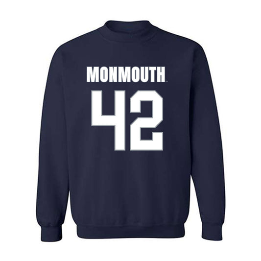 Monmouth - NCAA Men's Lacrosse : James Csorba - Blue Crewneck Sweatshirt-0