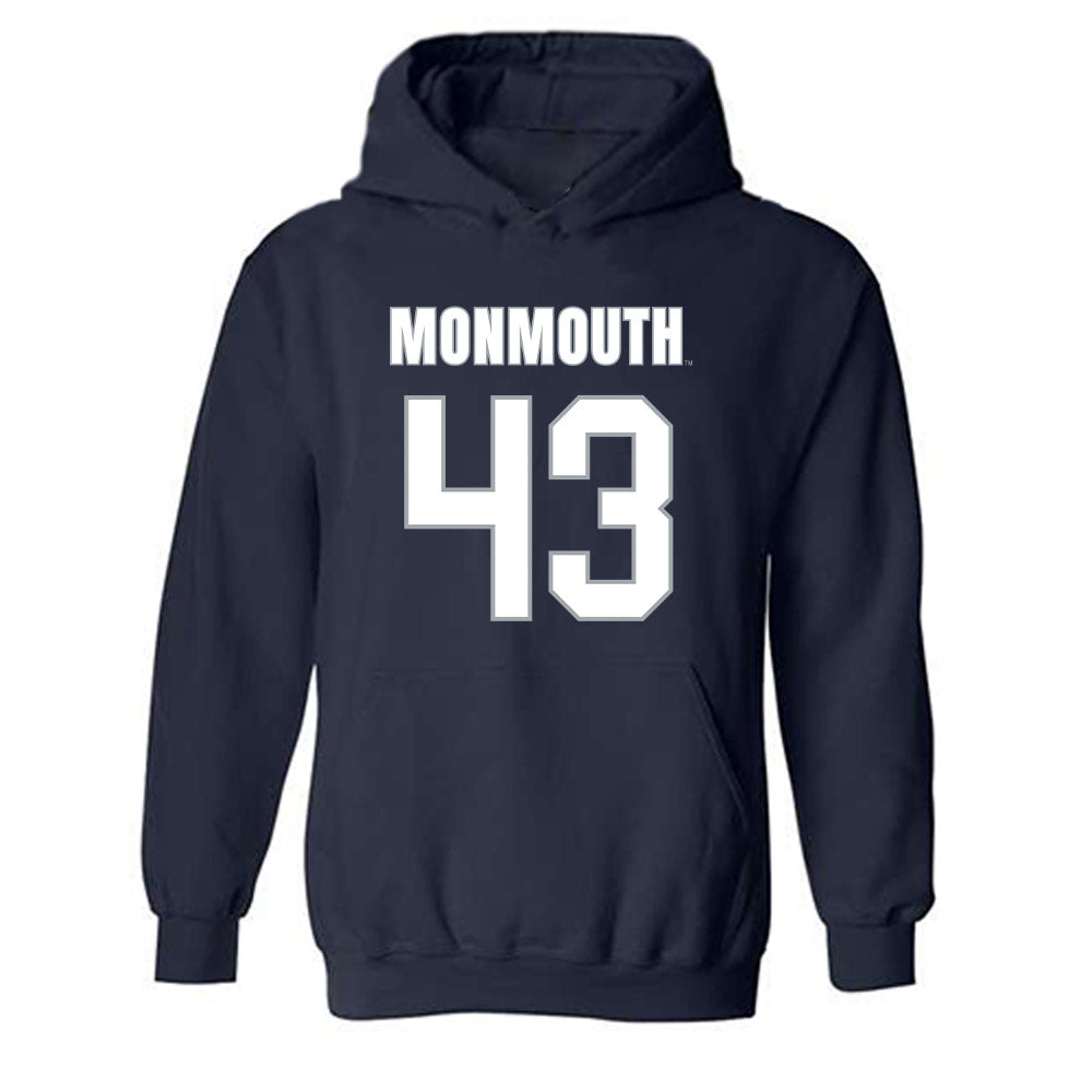 Monmouth - NCAA Men's Lacrosse : Arjun Gill - Blue Hooded Sweatshirt-0