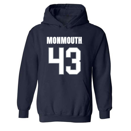 Monmouth - NCAA Men's Lacrosse : Arjun Gill - Blue Hooded Sweatshirt-0