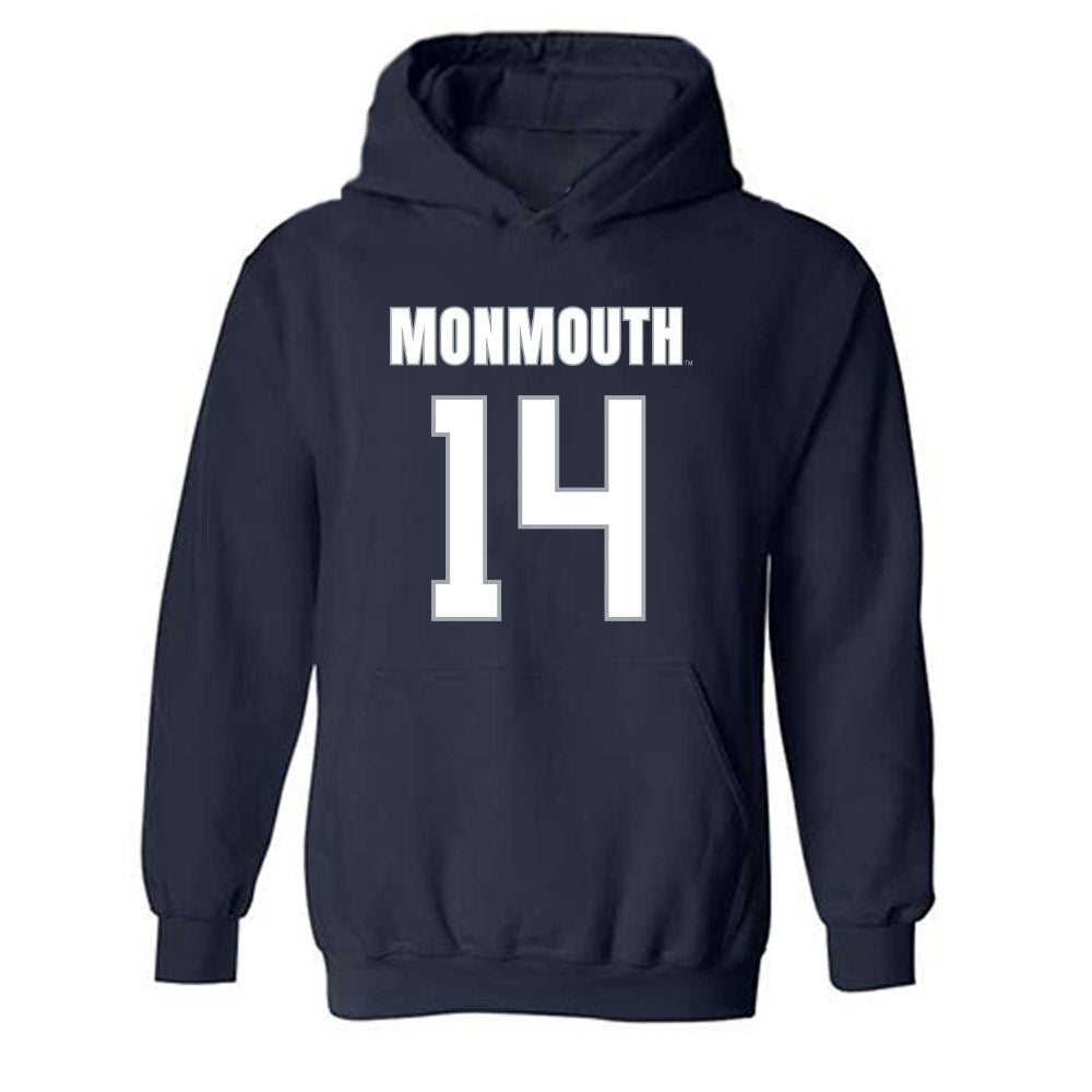 Monmouth - NCAA Men's Lacrosse : Riley Chester - Blue Hooded Sweatshirt-0