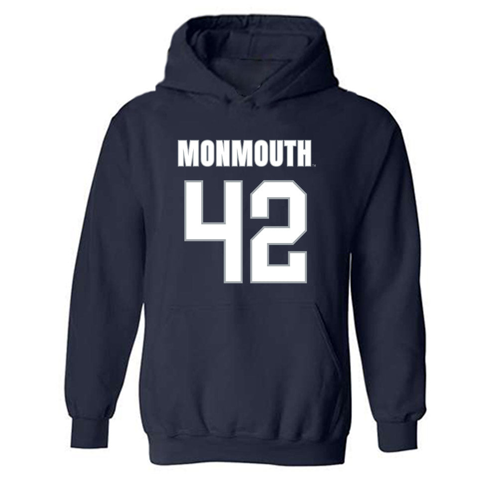 Monmouth - NCAA Men's Lacrosse : James Csorba - Blue Hooded Sweatshirt-0