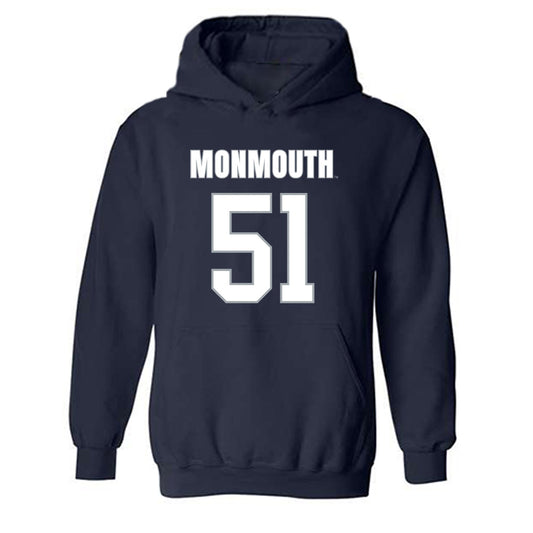 Monmouth - NCAA Men's Lacrosse : Tommy Manley - Blue Hooded Sweatshirt-0