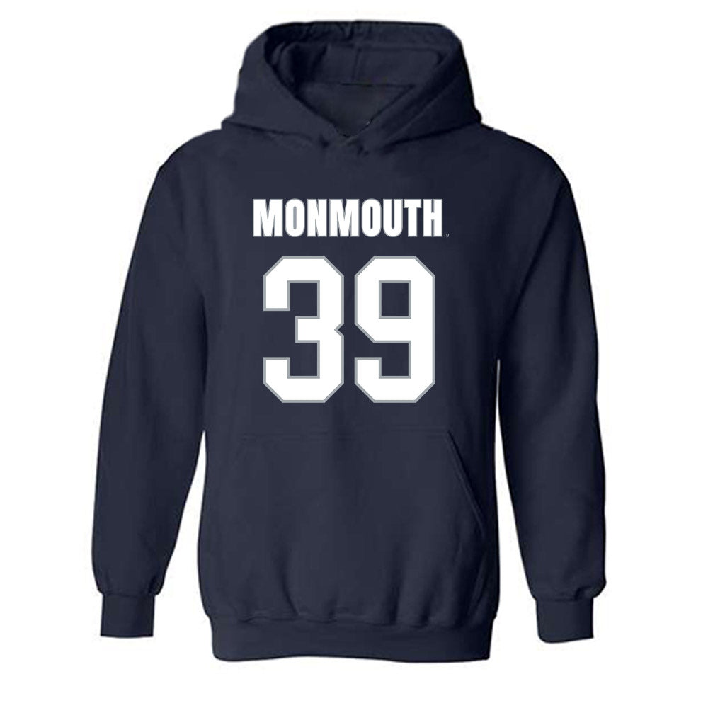 Monmouth - NCAA Men's Lacrosse : William Madden - Blue Hooded Sweatshirt-0