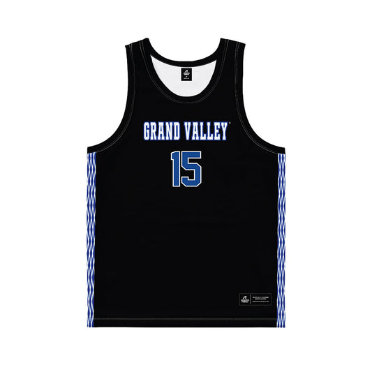 Grand Valley - NCAA Men's Basketball : Shamus Thompson - Black Basketball Jersey-0