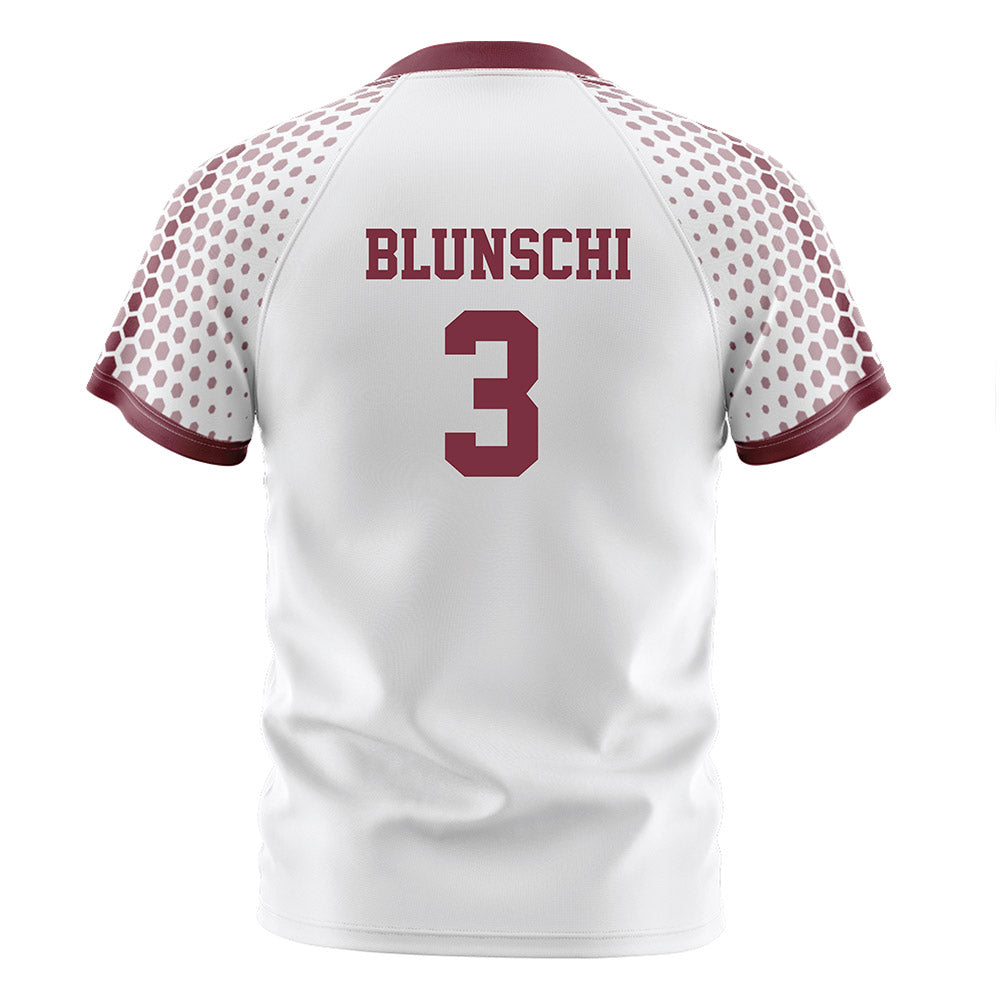 UMass - NCAA Men's Soccer : Jordan Blunschi - White Soccer Jersey-1