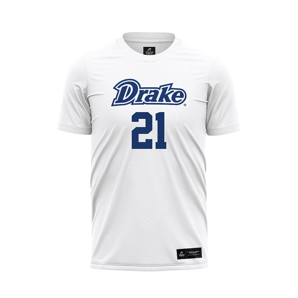 Drake - NCAA Women's Soccer : Ava Hall - White Soccer Jersey-0