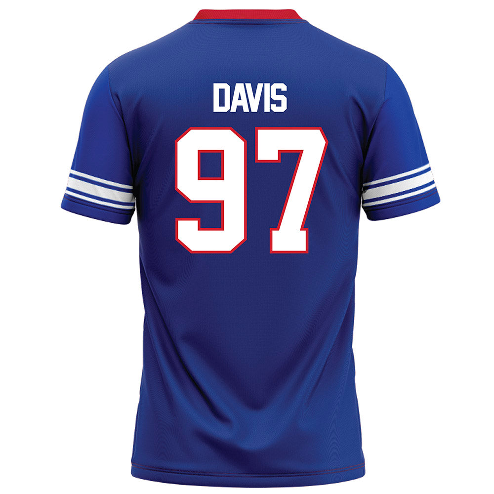 SMU - NCAA Football : Christian Davis - Blue Football Jersey-1