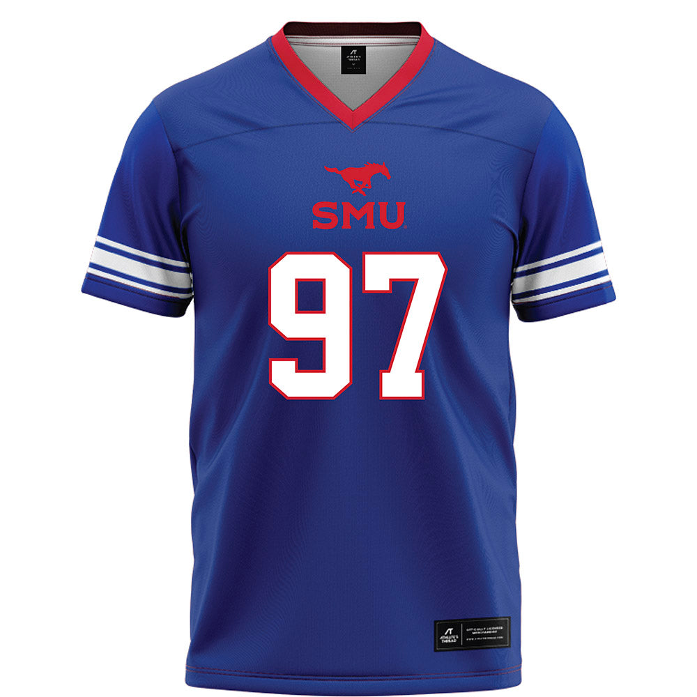 SMU - NCAA Football : Christian Davis - Blue Football Jersey-0