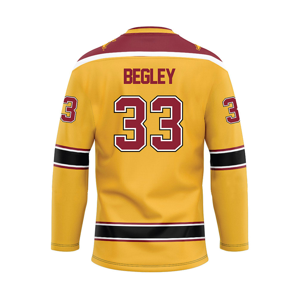 Minnesota - NCAA Men's Ice Hockey : Axel Begley - Gold Hockey Jersey-1