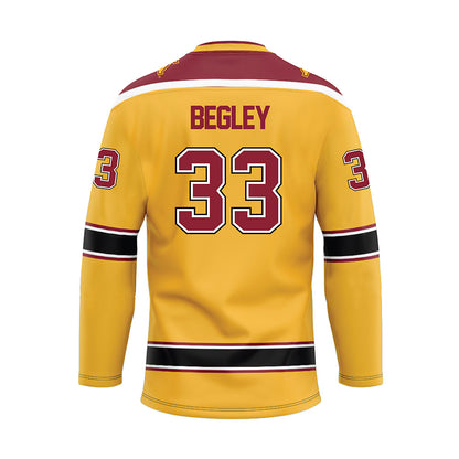 Minnesota - NCAA Men's Ice Hockey : Axel Begley - Gold Hockey Jersey-1