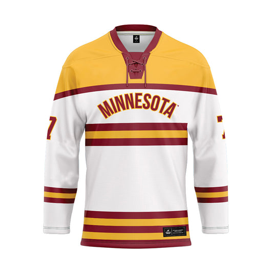 Minnesota - NCAA Men's Ice Hockey : Beckett Hendrickson - White Hockey Jersey-0