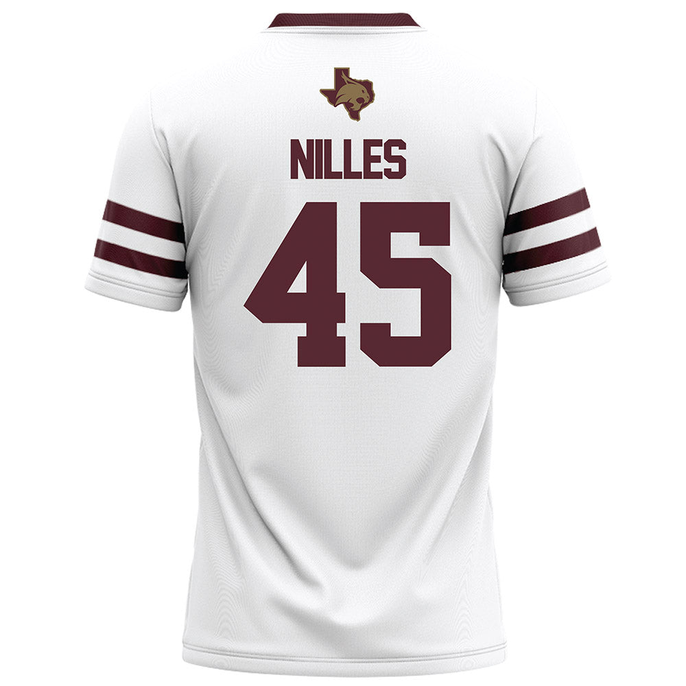 Texas State - NCAA Football : Cole Nilles - White Football Jersey-1