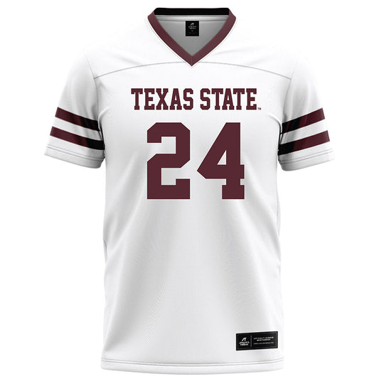 Texas State - NCAA Football : Juntavious Harris - White Football Jersey-0