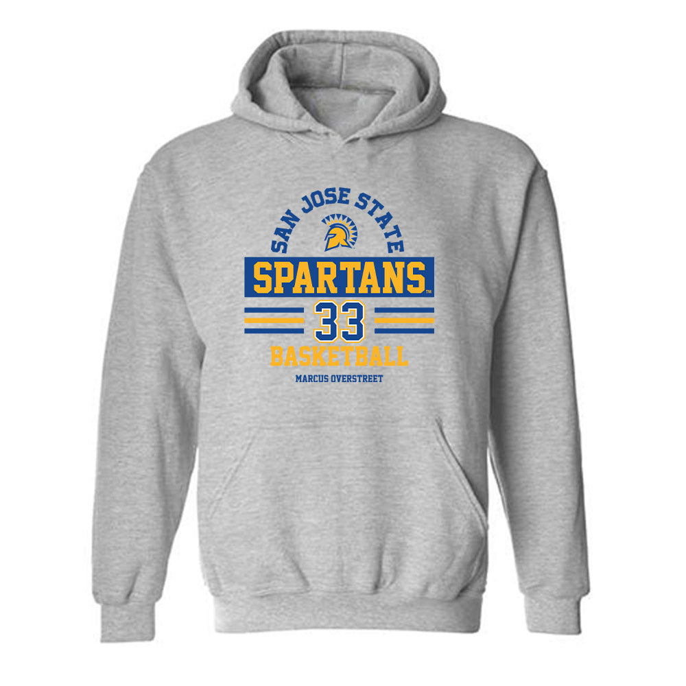 SJSU - NCAA Men's Basketball : Marcus Overstreet - Classic Fashion Shersey Hooded Sweatshirt-0