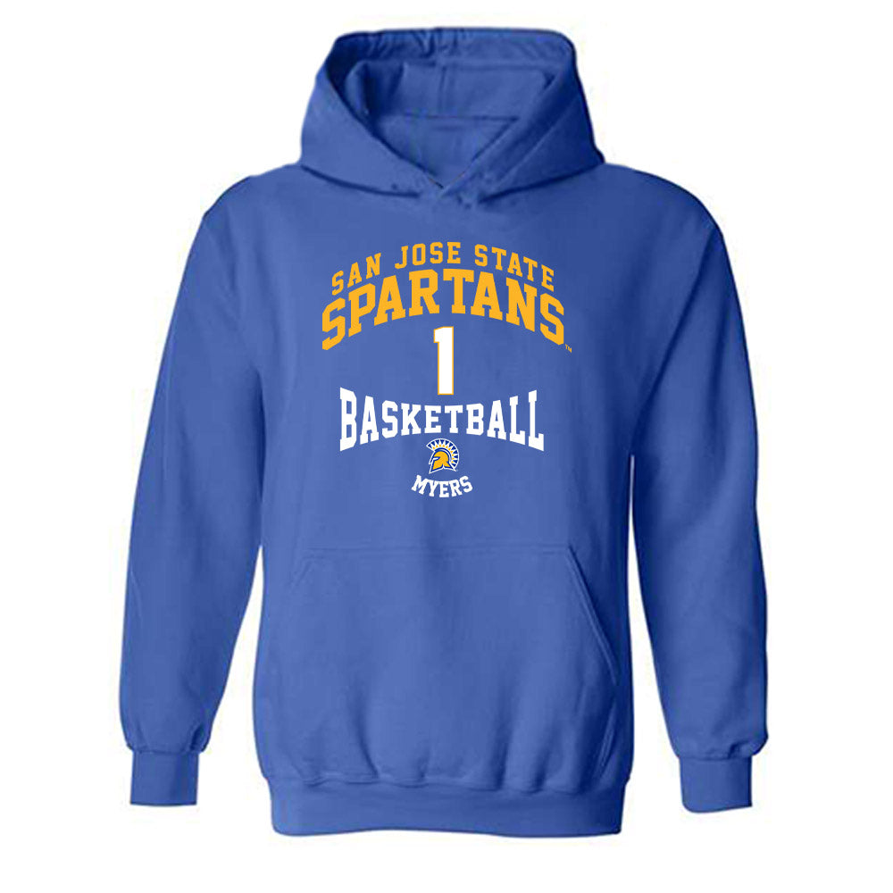 SJSU - NCAA Men's Basketball : Adrian Myers - Classic Fashion Shersey Hooded Sweatshirt-0